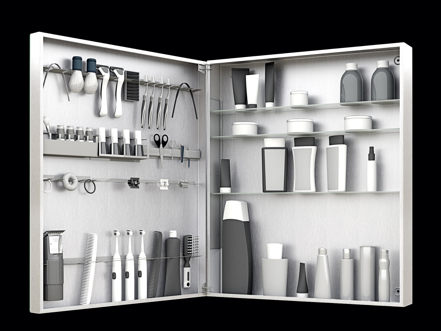 Vanitibox Family Bathroom Mirror Cabinet - Brushed Finish