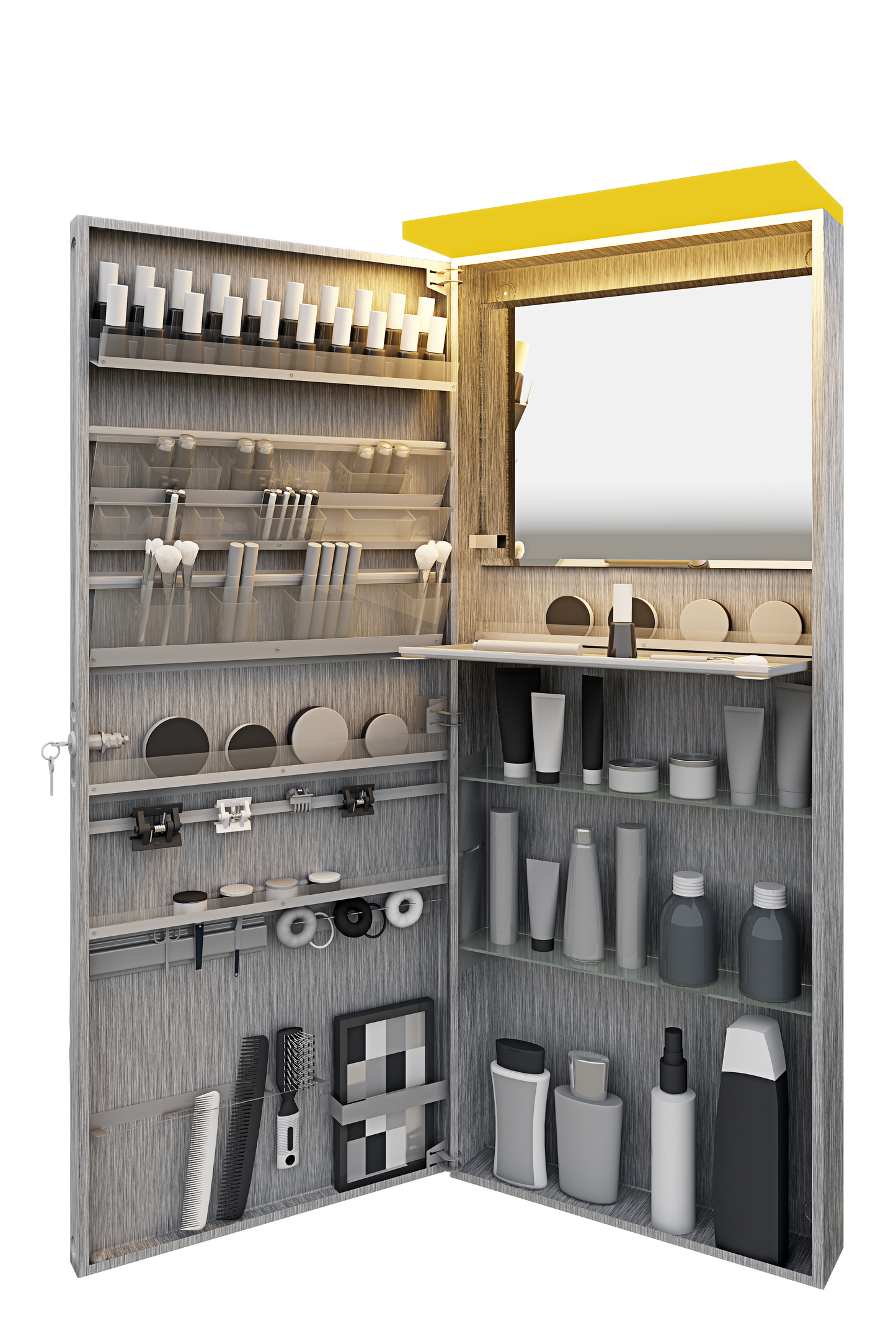Vanitibox Makeup Armoire with Diffused LED Bar- Brushed Finish
